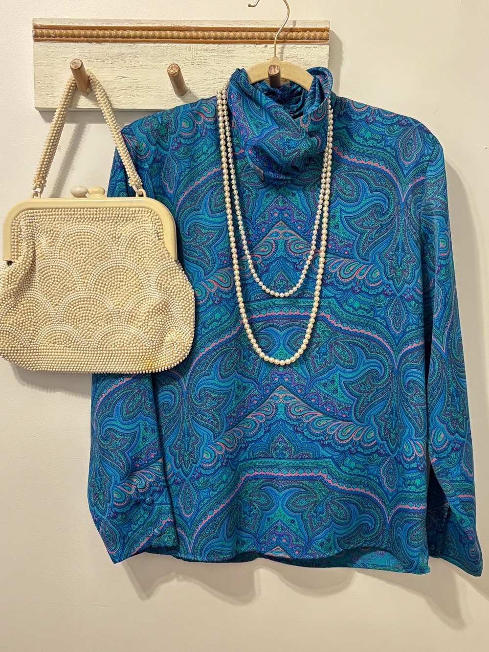 Vintage Distinction Turtleneck Paisley Blouse